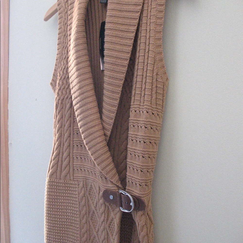 Tan Ralph Lauren Cotton Wrap Buckled Sweater Vest